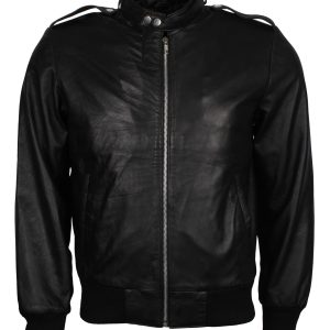 Coal Black Leather Biker Jacket For Men.