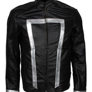 Black and Silver Leather Biker Jacket For Men.