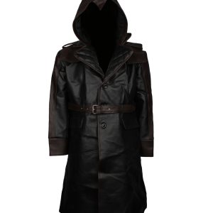 Black Leather Assassin's Creed Jacket For Men