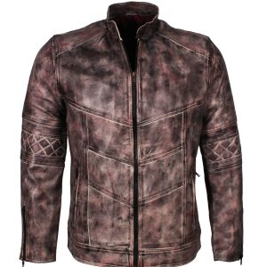 Brown Vintage Waxed Leather Jacket For Men