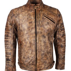 Vintage Brown Waxed Leather Jacket For Mens