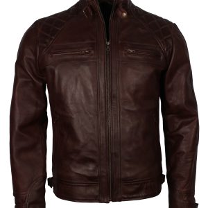 Mens Motorcycle Leather Jacket in Dark Brown