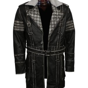 Long Grey Leather Coat  For Men
