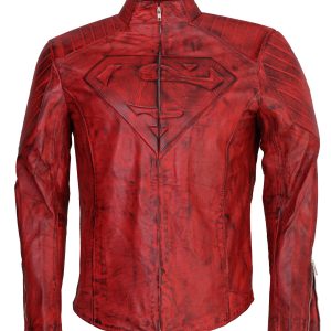 Red Waxed Superman Leather Jacket For Men