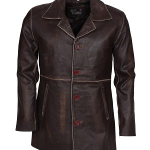 Dark Brown Winter Leather Coat For Men