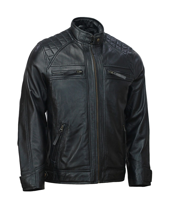 Biker-Leather-Jacket-Mens-Black-Cafe-Racer