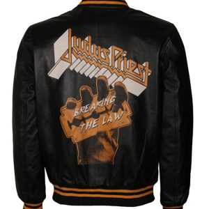 Judas Priest Varsity Leather Motorcycle Jacket For Biker Men Breaking The Law