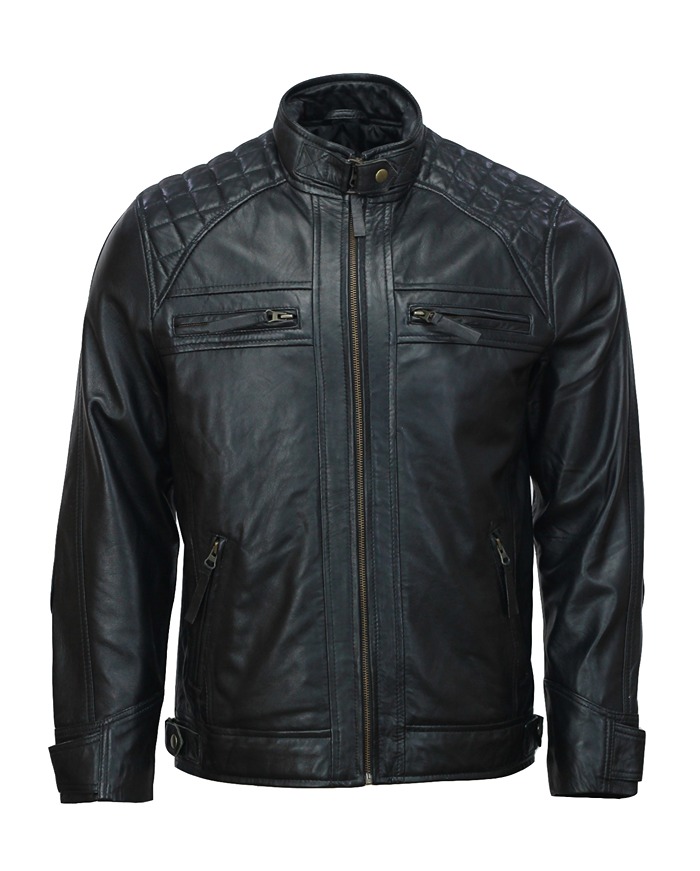 Mens-Black-Cafe-Racer-Leather-Jacket