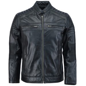 Mens Black Genuine Leather Royal Enfield Racer Biker Jacket