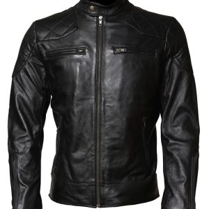 Mens David Beckham Quilted Black Leather Biker Jacket