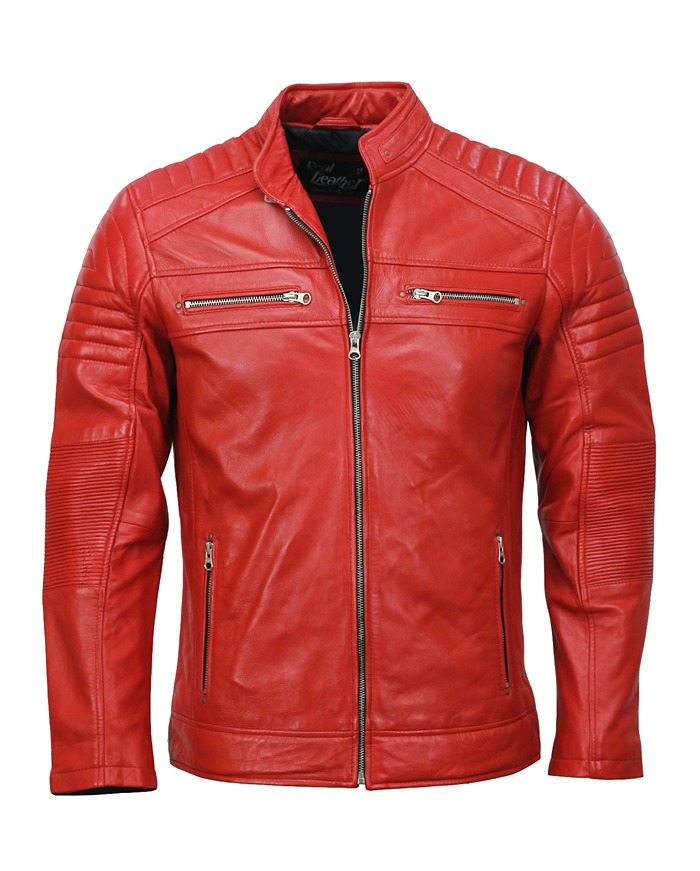 Mens-Red-cafe-racer-leather-motorcycle-jacket-genuine-leather