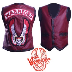Warriors Maroon Motorcycle Leather Vest For Bikers Halloween Cosplay Costume